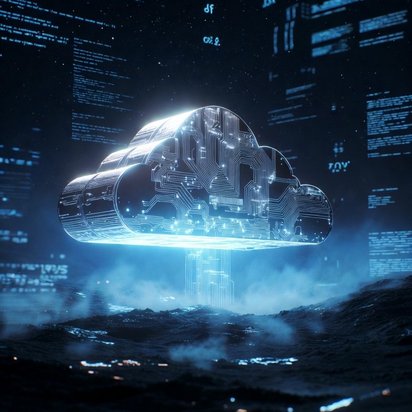 Vraag een offerte aan bij TÜV NORD voor ISO 27017 of ISO 27018 certificering Digitale wolk met circuitpatronen, symbool voor cloudtechnologie en data. AI gegenereerd.